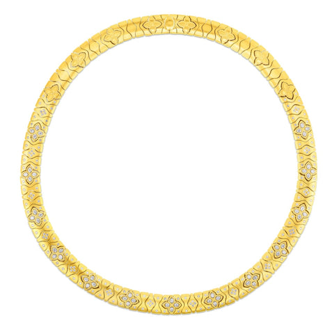 18K SATIN ROYAL PRINCESS FLOWER NARROW COLLAR W. DIAMOND ACCENT 7772990AJCHX