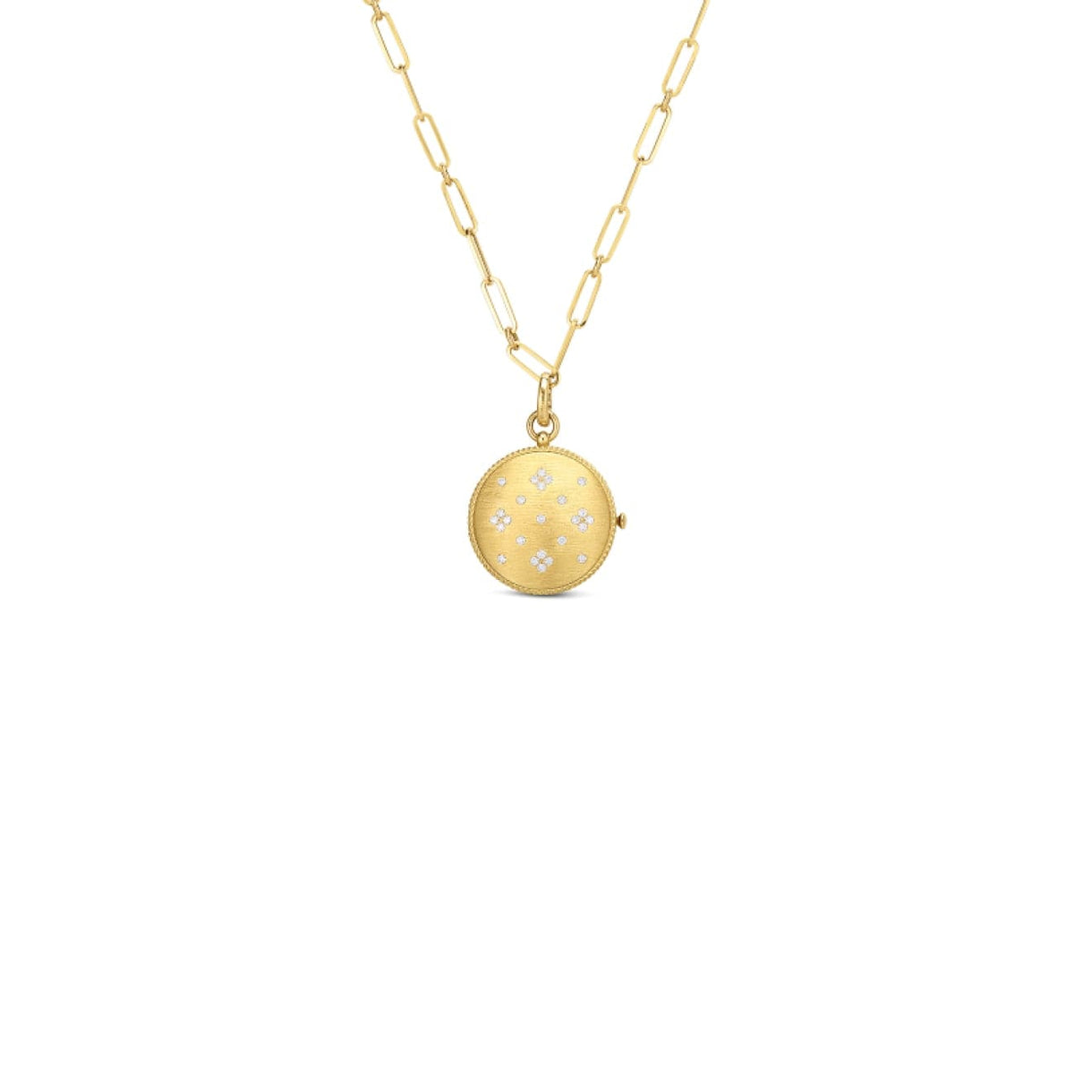 Roberto Coin Jewelry - 18K VENETIAN PRINCESS SATIN FINISH DIAMOND ACCENT LOCKET ON CHAIN | Manfredi Jewels