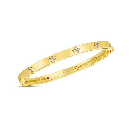 Roberto Coin Jewelry - 18K VERONA NARROW WIDTH BANGLE W. DIAMOND ACCENT | Manfredi Jewels