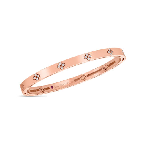 Roberto Coin Jewelry - 18K VERONA NARROW WIDTH BANGLE W. DIAMOND ACCENT | Manfredi Jewels