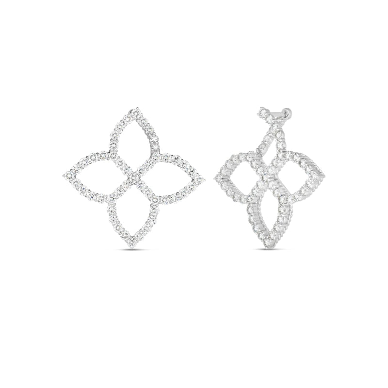 Roberto Coin Jewelry - 18K W Princess Flower Diamond Outline Medium Open Earring | Manfredi Jewels