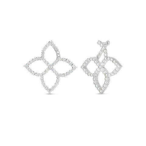 18K W Princess Flower Diamond Outline Medium Open Earring