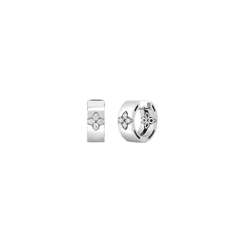 Roberto Coin Jewelry - 18K WHITE GOLD LOVE IN VERONA DIAMOND ACCENT 15MM SNAP HOOP EARRING | Manfredi Jewels