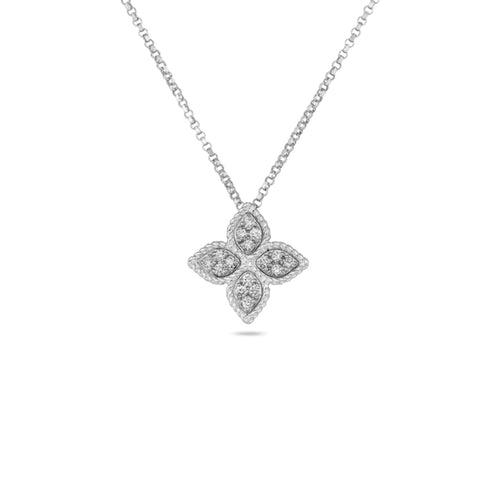 Roberto Coin Jewelry - 18K WHITE GOLD MEDIUM PRINCESS PENDANT WITH DIAMONDS | Manfredi Jewels