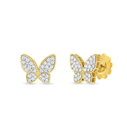 Roberto Coin Jewelry - 18k Yellow Gold Diamond Butterfly Earrings | Manfredi Jewels