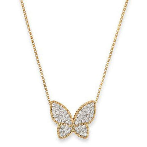18K Yellow Gold Diamond Butterfly Pendant Necklace