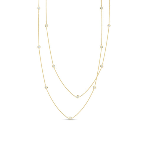 Roberto Coin Jewelry - 18K Yellow Gold Necklace With 15 Bezel Set Round Diamond Stations | Manfredi Jewels