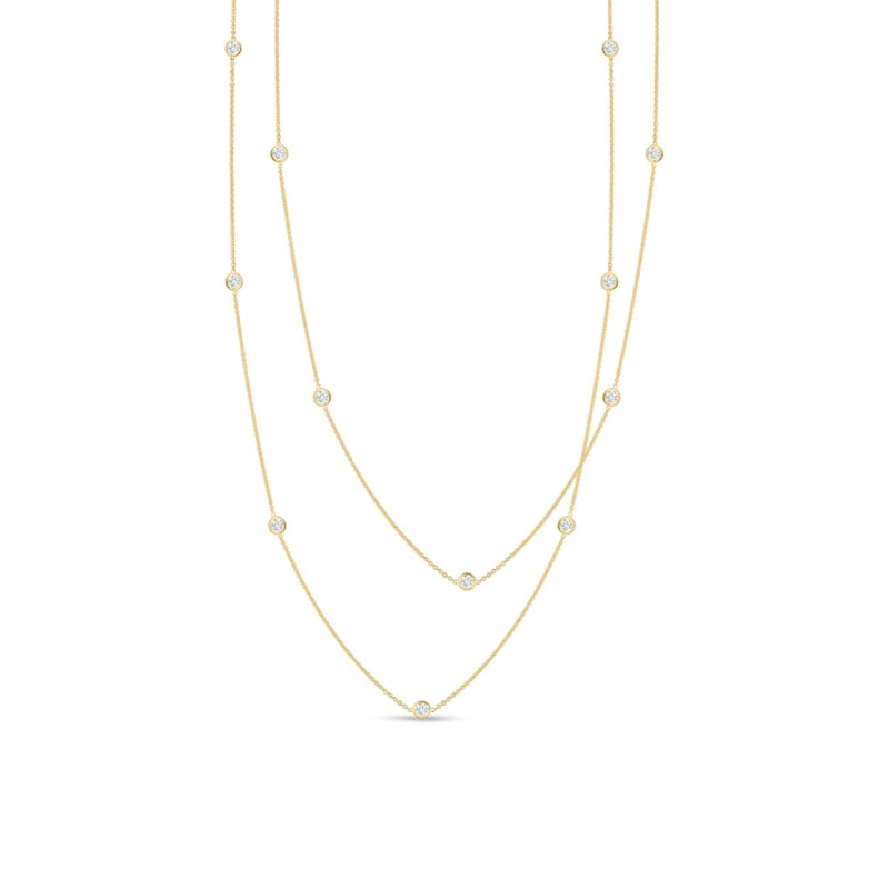 Roberto Coin Jewelry - 18K Yellow Gold Necklace With 15 Bezel Set Round Diamond Stations | Manfredi Jewels