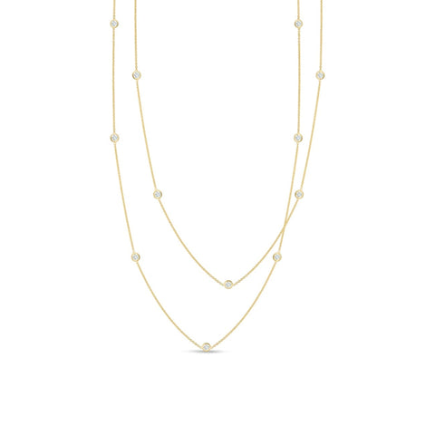 18K Yellow Gold Necklace With 15 Bezel Set Round Diamond Stations