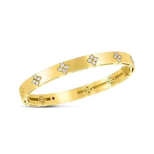 Roberto Coin Jewelry - 18K YELLOW GOLD VERONA MEDIUM WIDTH BANGLE W. DIAMOND ACCENT | Manfredi Jewels