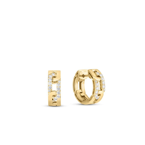 18K YELLOW NAVARRA DIAMOND ACCENT HOOP EARRINGS