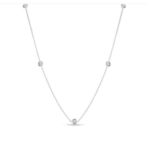 Roberto Coin Jewelry - 18KT White Gold Five Bezel Set Diamond Station Necklace | Manfredi Jewels