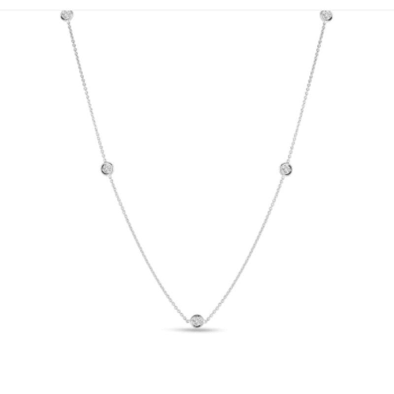 Roberto Coin Jewelry - 18KT White Gold Five Bezel Set Diamond Station Necklace | Manfredi Jewels