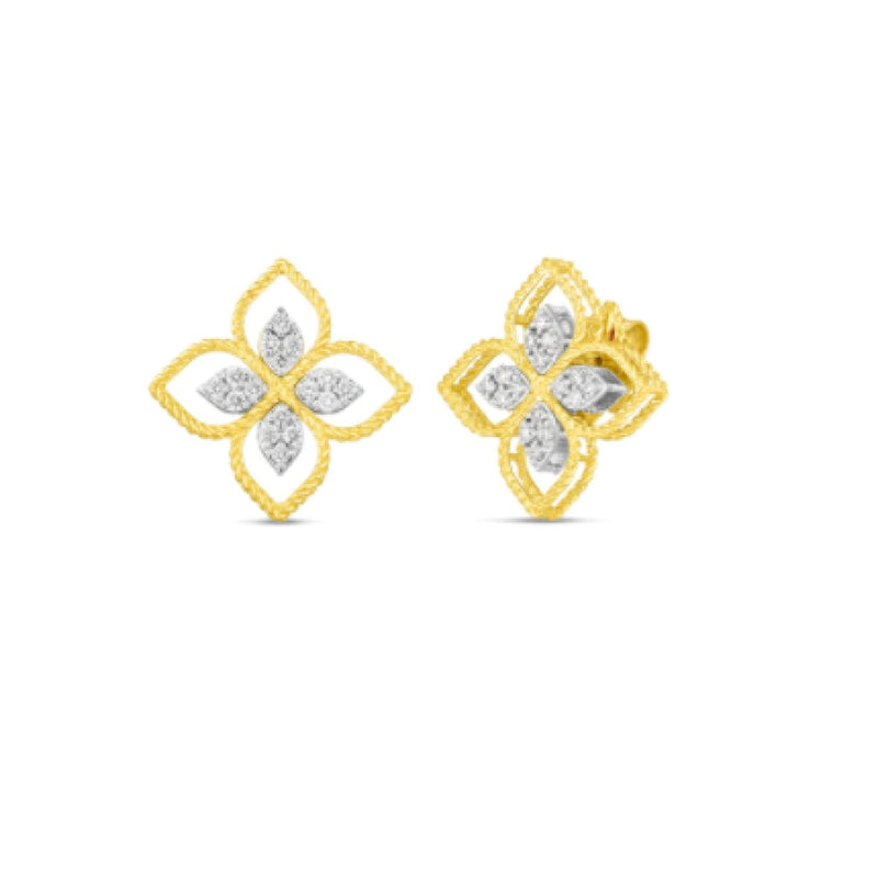 Roberto Coin Jewelry - 18KT Yellow and White Gold Diamond Principessa Flower Earrings | Manfredi Jewels
