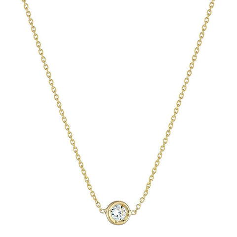 18KT YELLOW GOLD DIAMOND BEZEL SET SOLITAIRE NECKLACE
