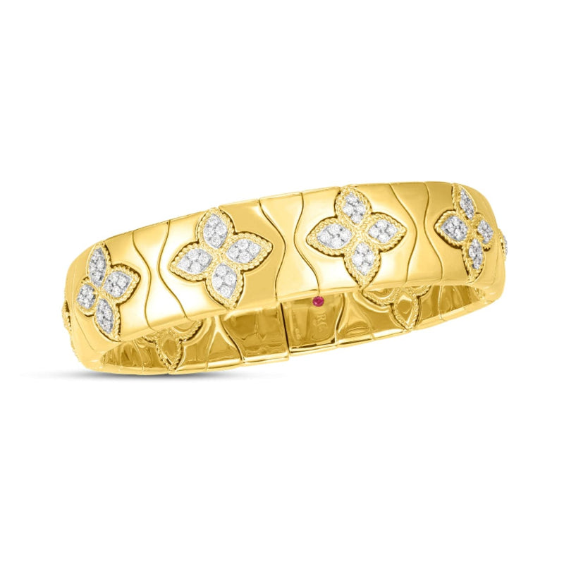 Roberto Coin Jewelry - 18KT Yellow Gold Diamond Royal Princess Flower Bangle | Manfredi Jewels