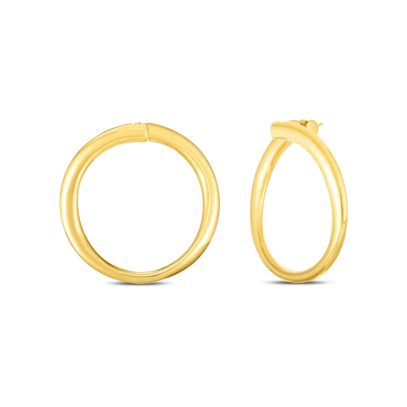 Roberto Coin Jewelry - 18KT Yellow Gold Oro Curved Front Face Hoop Earrings | Manfredi Jewels