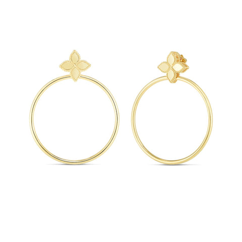 18KT Yellow Gold Princess Flower Hoop Earrings