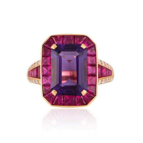 ART DECO 18K ROSE GOLD AMETHYST, PINK SAPPHIRE RING