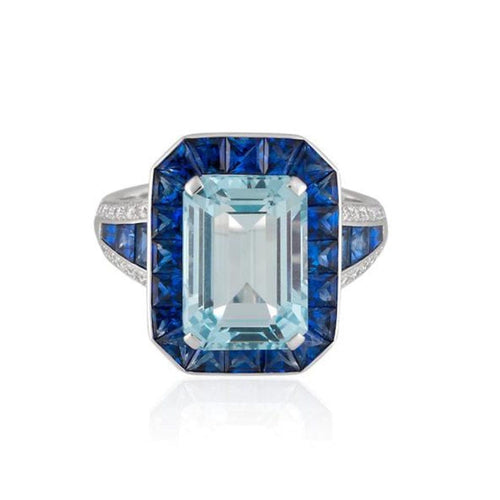 Roberto Coin Jewelry - ART DECO 18K WHITE GOLD AQUAMARINE BLUE SAPPHIRE RING | Manfredi Jewels