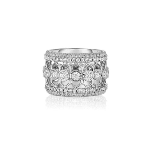 Roberto Coin Jewelry - CENTO COLLECTION 18KT WHITE GOLD ROSETTE BAND RING | Manfredi Jewels