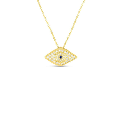 Diamond And Blue Sapphire Evil Eye With Yellow Gold Chain
