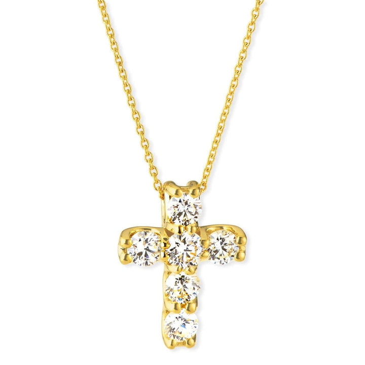 Roberto Coin Jewelry - Diamond Square-Set Cross Pendant 18K Yellow Gold Necklace | Manfredi Jewels