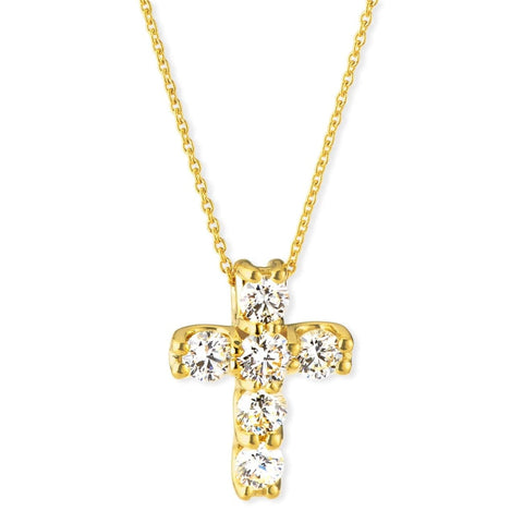 Diamond Square-Set Cross Pendant 18K Yellow Gold Necklace