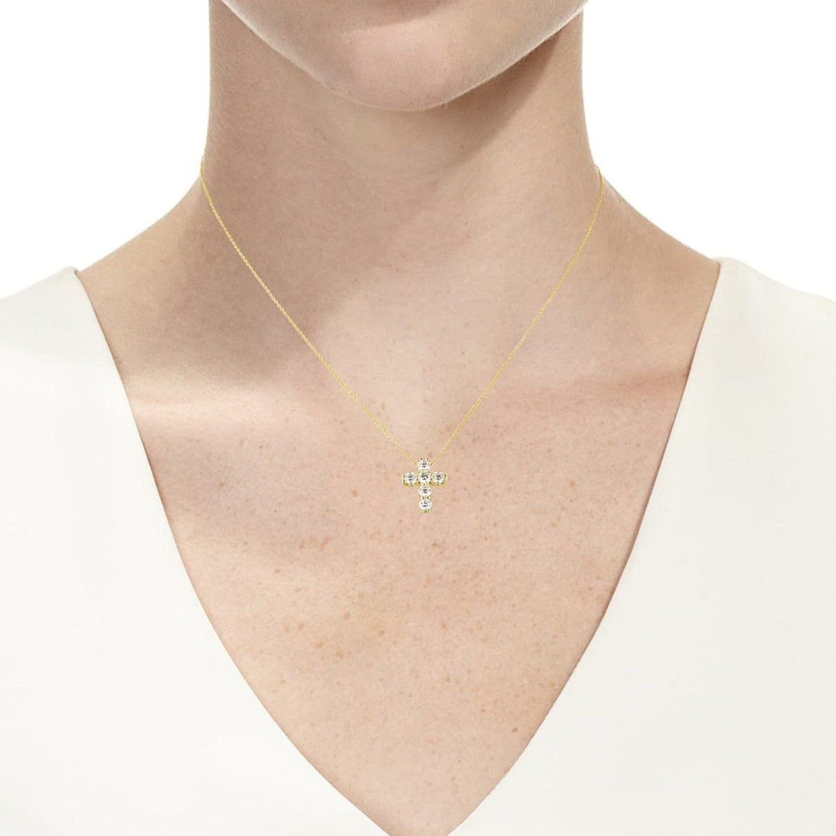 Roberto Coin Jewelry - Diamond Square-Set Cross Pendant 18K Yellow Gold Necklace | Manfredi Jewels