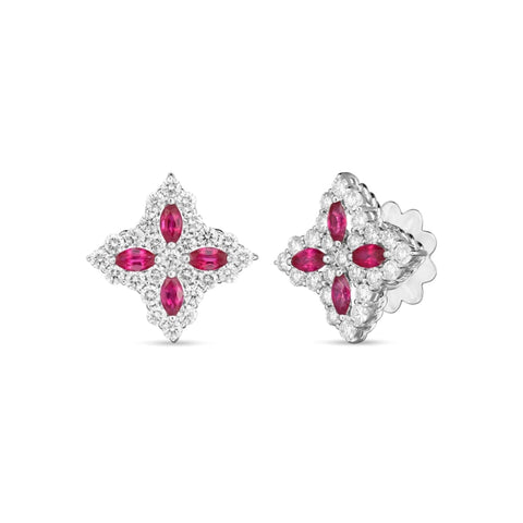 GOLD, DIA & RUBY PRINCESS FLOWER MEDIUM SIZE STUD EARRINGS