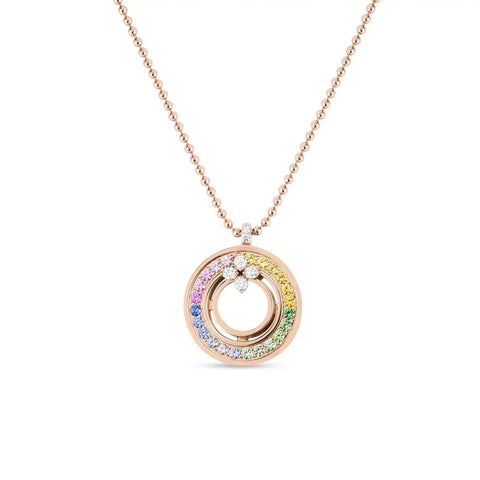 LOVE IN VERONA RAINBOW MEDALLION NECKLACE WITH SAPPHIRES, DIAMONDS, AND MOTHER OF PEARL