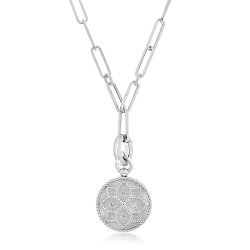 Roberto Coin Jewelry - Venetian Princess Small Diamond Medallion On Paperclip Chain | Manfredi Jewels