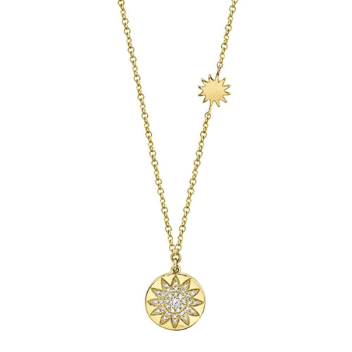 Shy Creation Jewelry - 0.10CT DIAMOND PAVE SUNFLOWER DISC NECKLACE | Manfredi Jewels