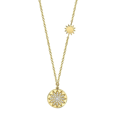 0.10CT DIAMOND PAVE SUNFLOWER DISC NECKLACE