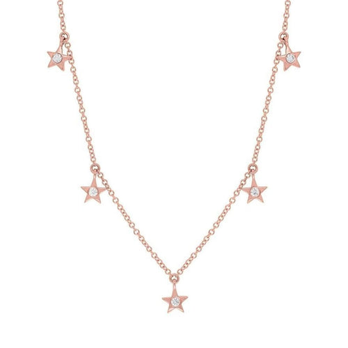Shy Creation Jewelry - 0.11Ct 14K ROSE GOLD DIAMOND STAR NECKLACE | Manfredi Jewels