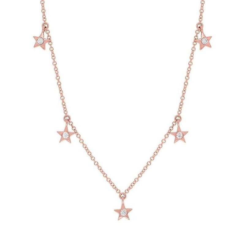 Shy Creation Jewelry - 0.11Ct 14K ROSE GOLD DIAMOND STAR NECKLACE | Manfredi Jewels