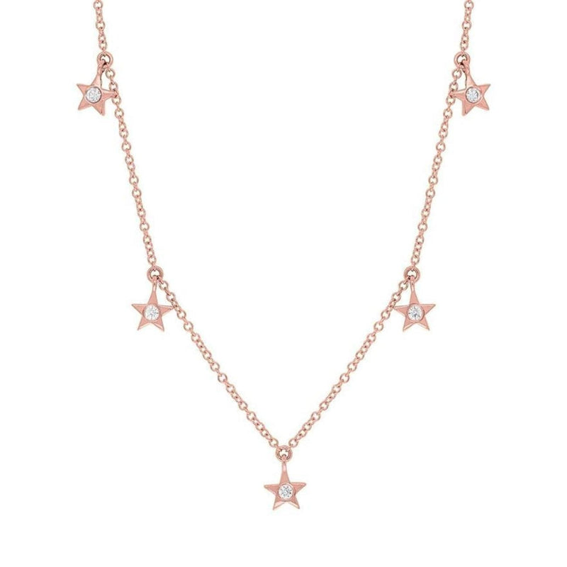 Shy Creation Jewelry - 0.11Ct 14K ROSE GOLD DIAMOND STAR NECKLACE | Manfredi Jewels