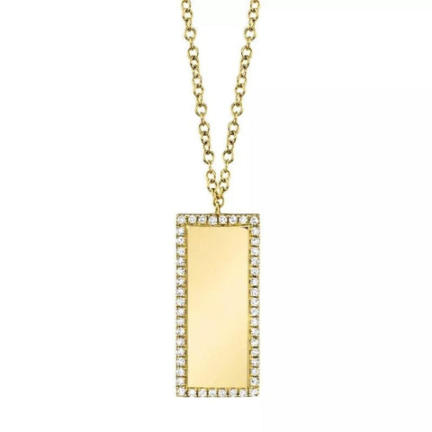 0.11ct 14k YELLOW GOLD DIAMOND BAR ID NECKLACE