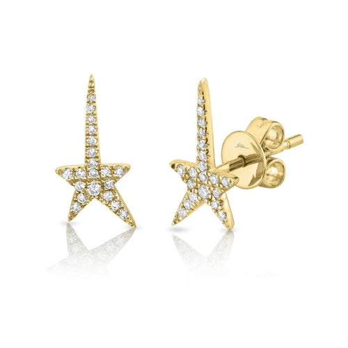 Shy Creation Jewelry - 0.13Ct 14K Yellow Gold Diamond Shooting Star Stud Earring | Manfredi Jewels