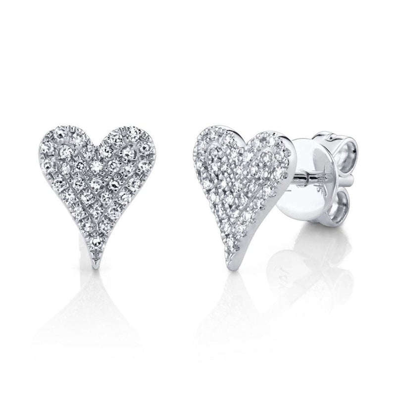 Shy Creation Jewelry - 0.14Ct 14K White Gold Diamond Pave Heart Stud Earring | Manfredi Jewels