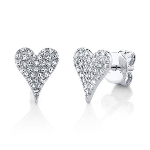 0.14Ct 14K White Gold Diamond Pave Heart Stud Earring