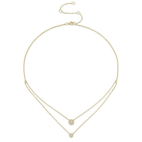 0.16ct 14k Yellow Gold Diamond Pave Circle Necklace