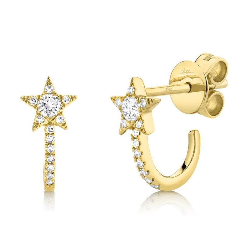 Shy Creation Jewelry - 0.17Ct 14K Yellow Gold Diamond Star Earring | Manfredi Jewels