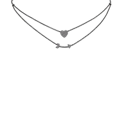 0.18Ct 14K Black Rhodium Diamond Heart & Arrow Necklace