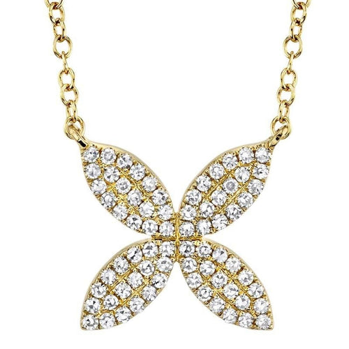 Shy Creation Jewelry - 0.20ct 14k Yellow Gold Diamond Flower Necklace | Manfredi Jewels