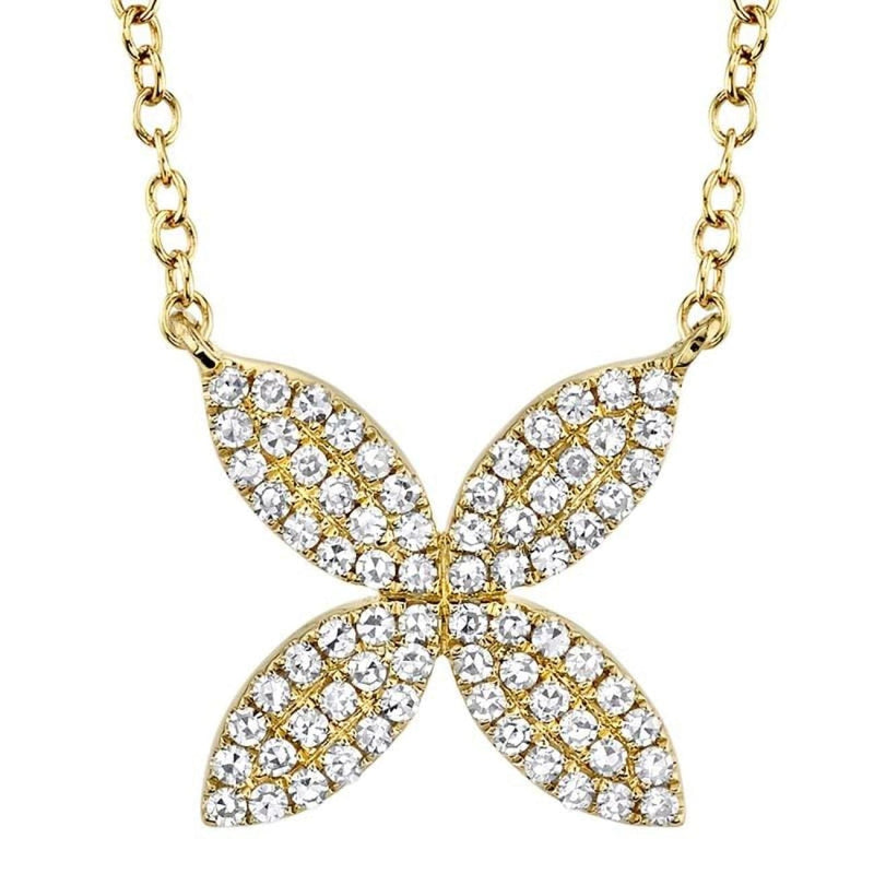 Shy Creation Jewelry - 0.20ct 14k Yellow Gold Diamond Flower Necklace | Manfredi Jewels