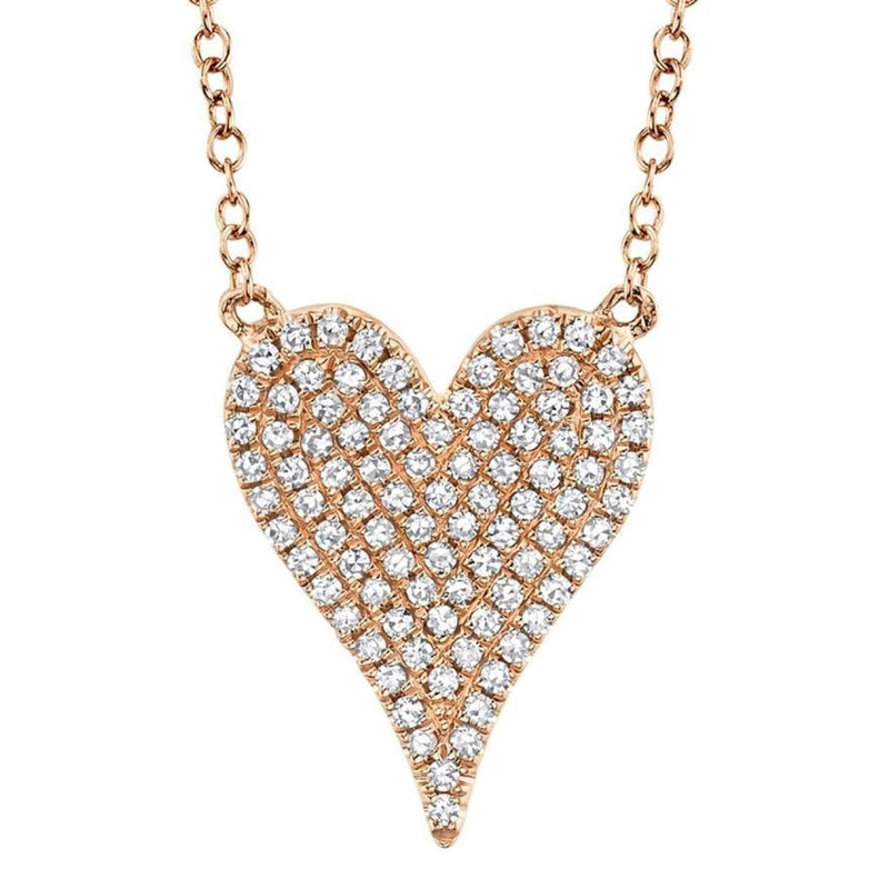 Shy Creation Jewelry - 0.21Ct 14K Rose Gold Diamond Pave Heart Necklace | Manfredi Jewels