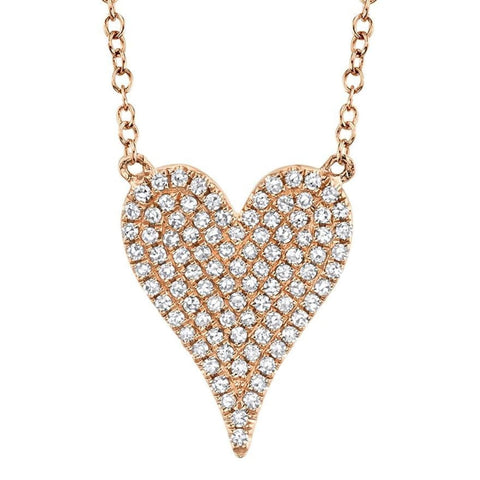0.21Ct 14K Rose Gold Diamond Pave Heart Necklace