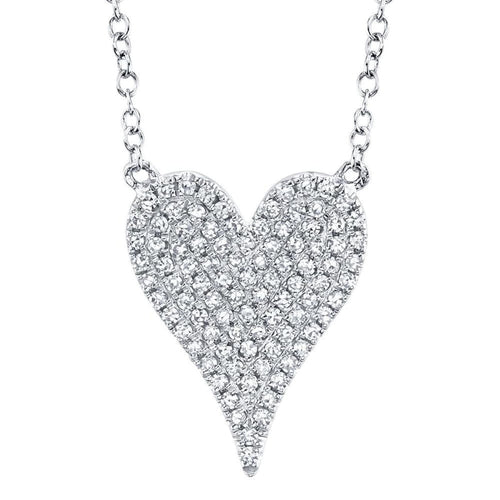 Shy creation Jewelry - 0.21CT 14K WHITE GOLD DIAMOND PAVE HEART NECKLACE | Manfredi Jewels