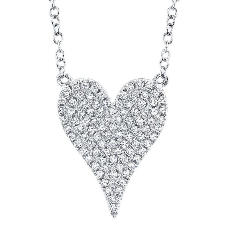 Shy creation Jewelry - 0.21CT 14K WHITE GOLD DIAMOND PAVE HEART NECKLACE | Manfredi Jewels
